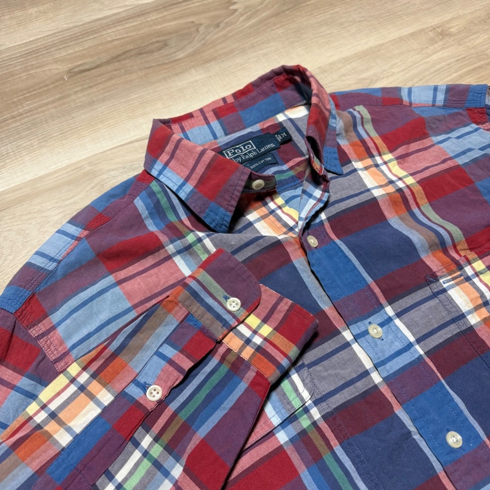 Polo Ralph Lauren Plaid Button Up Men Medium Multicolor Cotton Long Sleeve Shirt